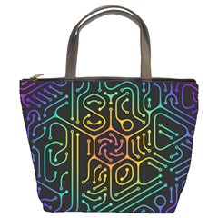 Circuit Hexagonal Geometric Pattern Background Pattern Bucket Bag by Jancukart