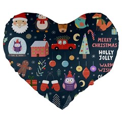 Vector Set Cute Christmas Elements Santa-penguin Deer Bear Fox Owl Trees Snowman Bird Angel More Large 19  Premium Heart Shape Cushions