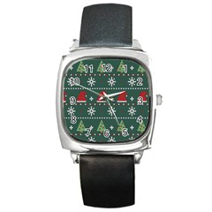 Beautiful Knitted Christmas Pattern Square Metal Watch by Semog4