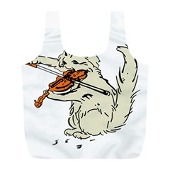 Cat Playing The Violin Art Full Print Recycle Bag (l) by oldshool