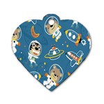 Seamless Pattern Funny Astronaut Outer Space Transportation Dog Tag Heart (Two Sides) Front