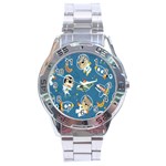 Seamless Pattern Funny Astronaut Outer Space Transportation Stainless Steel Analogue Watch Front