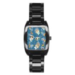 Seamless Pattern Funny Astronaut Outer Space Transportation Stainless Steel Barrel Watch Front