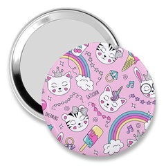 Beautiful Cute Animals Pattern Pink 3  Handbag Mirrors by Semog4