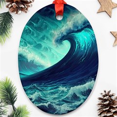 Waves Ocean Sea Tsunami Nautical Oval Ornament (two Sides)