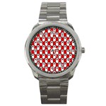 Red And White cat Paws Sport Metal Watch Front