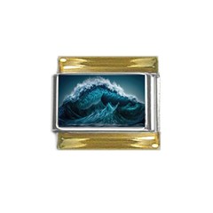 Tsunami Waves Ocean Sea Water Rough Seas Blue Gold Trim Italian Charm (9mm) by Wegoenart