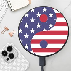 Yang Yin America Flag Abstract Art Asian Balance Wireless Fast Charger(black) by Wegoenart