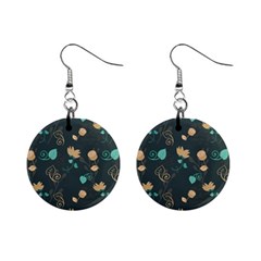 Flowers Leaves Pattern Seamless Green Background Mini Button Earrings by Ravend