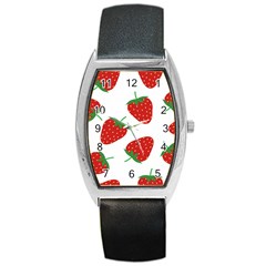 Seamless Pattern Fresh Strawberry Barrel Style Metal Watch by Salman4z