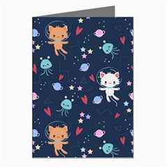 Cute Astronaut Cat With Star Galaxy Elements Seamless Pattern Greeting Cards (pkg Of 8) by Salman4z