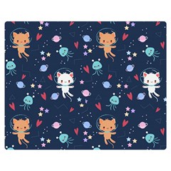 Cute Astronaut Cat With Star Galaxy Elements Seamless Pattern Two Sides Premium Plush Fleece Blanket (medium) by Salman4z