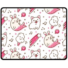 Cute Animal Seamless Pattern Kawaii Doodle Style Two Sides Fleece Blanket (medium) by Salman4z