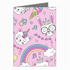 Beautiful-cute-animals-pattern-pink Greeting Cards (pkg Of 8) by Salman4z