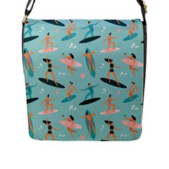 Beach-surfing-surfers-with-surfboards-surfer-rides-wave-summer-outdoors-surfboards-seamless-pattern- Flap Closure Messenger Bag (l) by Salman4z