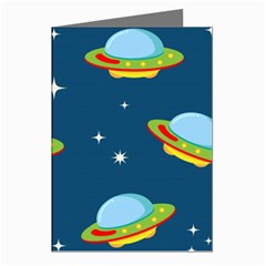 Seamless-pattern-ufo-with-star-space-galaxy-background Greeting Cards (pkg Of 8) by Salman4z