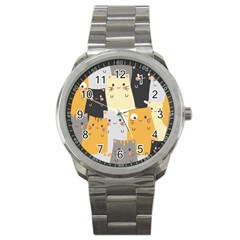 Seamless-pattern-cute-cat-cartoons Sport Metal Watch by Salman4z