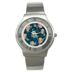 Seamless-pattern-owls-dreaming Stainless Steel Watch by Salman4z