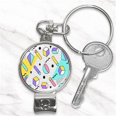 Tridimensional-pastel-shapes-background-memphis-style Nail Clippers Key Chain by Salman4z