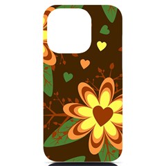 Floral Hearts Brown Green Retro Iphone 14 Pro Black Uv Print Case by danenraven