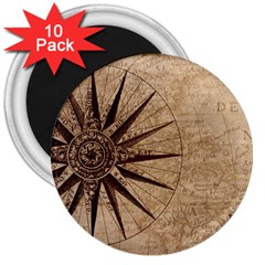 Compass Map Nautical Antique 3  Magnets (10 Pack)  by Mog4mog4