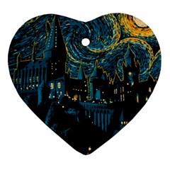 Hogwarts Castle Van Gogh Heart Ornament (two Sides) by Mog4mog4