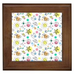 Summer Pattern Colorful Drawing Doodle Framed Tile by Bakwanart