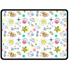 Summer Pattern Colorful Drawing Doodle Fleece Blanket (large) by Bakwanart