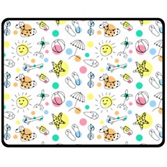 Summer Pattern Colorful Drawing Doodle Fleece Blanket (medium) by Bakwanart