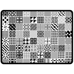 Black And White Geometric Patterns Fleece Blanket (large) by Bakwanart