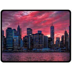 Skyline Sunset United States Reflection Usa,new York Manhattan Fleece Blanket (large) by Bakwanart