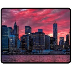 Skyline Sunset United States Reflection Usa,new York Manhattan Fleece Blanket (medium) by Bakwanart