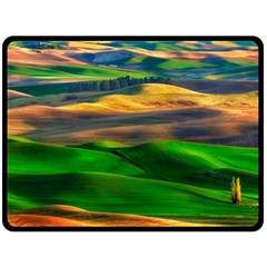 Grassland Nature Palouse Green Field Hill Sky Butte Fleece Blanket (large) by Bakwanart