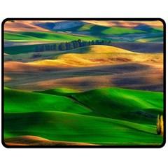 Grassland Nature Palouse Green Field Hill Sky Butte Fleece Blanket (medium) by Bakwanart