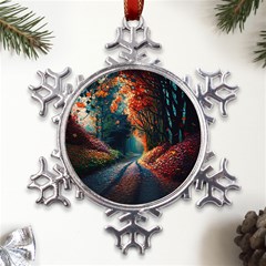 Forest Autumn Fall Painting Metal Large Snowflake Ornament