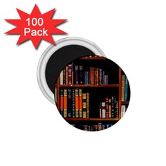 Assorted Title Of Books Piled In The Shelves Assorted Book Lot Inside The Wooden Shelf 1 75  Magnets (100 Pack)  by 99art