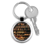 Books On Bookshelf Assorted Color Book Lot In Bookcase Library Key Chain (Round) Front