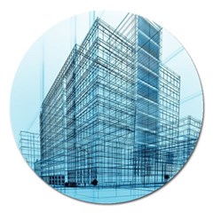 Architecture Blue Drawing Engineering City Modern Building Exterior Magnet 5  (round) by 99art