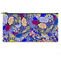 Blue Yellow Background Pattern Vector Texture Paisley Pencil Case by danenraven