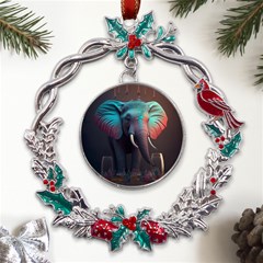 Elephant Tusks Trunk Wildlife Africa Metal X mas Wreath Holly Leaf Ornament