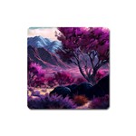 Landscape Painting Purple Tree Square Magnet Front