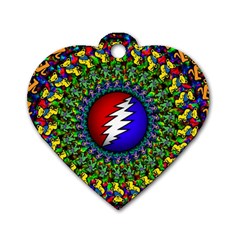 Grateful Dead Pattern Dog Tag Heart (two Sides) by Wav3s