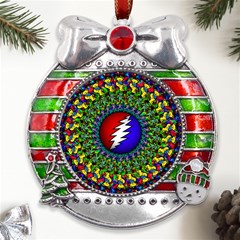 Grateful Dead Pattern Metal X mas Ribbon With Red Crystal Round Ornament by Wav3s