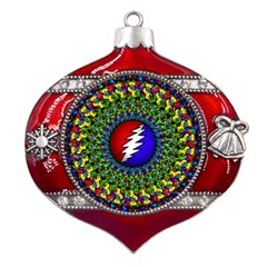 Grateful Dead Pattern Metal Snowflake And Bell Red Ornament by Wav3s