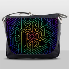 Circuit Hexagonal Geometric Pattern Background Pattern Messenger Bag by Wav3s