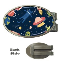 Seamless-pattern-with-funny-aliens-cat-galaxy Money Clips (oval)  by Wav3s