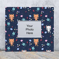 Cute Astronaut Cat With Star Galaxy Elements Seamless Pattern White Wall Photo Frame 5  X 7  by Wegoenart