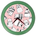 Cute Cats Cartoon Seamless-pattern Color Wall Clock Front