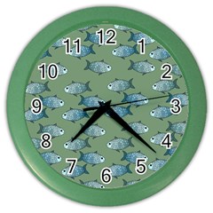 Fishes Pattern Background Theme Color Wall Clock by Vaneshop