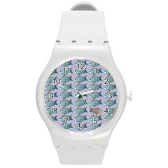 Fishes Pattern Background Theme Art Round Plastic Sport Watch (m) by Vaneshop